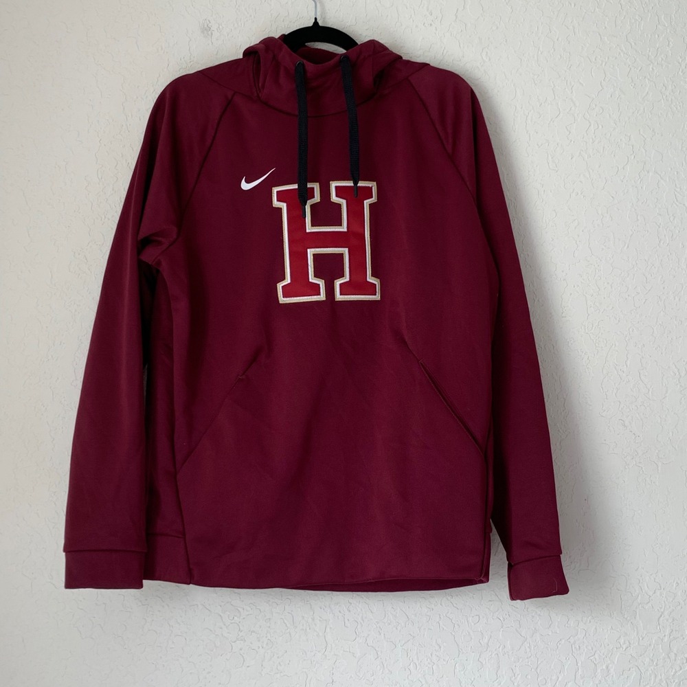 Nike Harvard Hoodie Men M Crimson Maroon Therma-Fit Pullover Fleece Sweatshirt